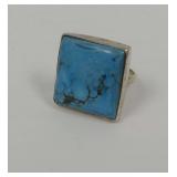 925 Silver Ring Size 8 with Square Turquoise Stone