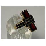 Sterling Silver Red Stone Ring, Size 6