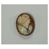 10K Gold Filled Cameo Brooch with Diamond