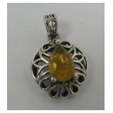 925 Sterling Silver Amber Pendant
