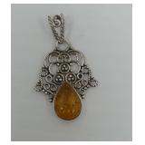 925 Sterling Silver Amber Pendant