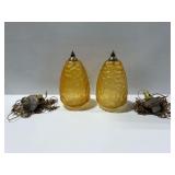 Pair of Vintage Amber Glass Hanging Swag Lamps