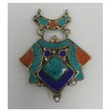 Tibetan Silver Pendant with Inlaid Stones