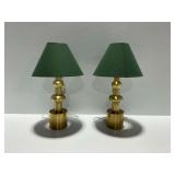 Pair of New Hearth and Hand Brass Finish Table Lamps with Green Shades