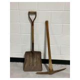 Vintage Pickaxe and Flat Blade Shovel