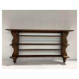 Wooden Wall Shelf with Hanging Hooks