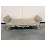 Rococo Style Carved Wooden Bench with Upholstered Seat... seat needs cleaning or reupholstering/has stains