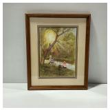Framed R. Adair Print of Children Fishing