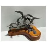 Ben Cordsen Signed Pewter Duck Sculpture on Wooden Base