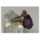 14K Gold Amethyst and Diamond Ring, Size 7.75