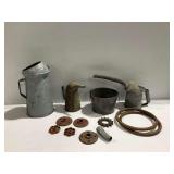 (5) Galvanized Oil Cans and Metal Hardware