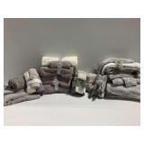 Assortment of Gray and White Bath Linens, Some with Embellishments... see photos