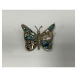 Mexican Sterling Silver and Abalone Butterfly Brooch