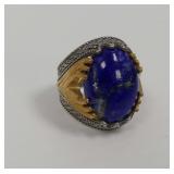 Lapis Lazuli Ring with Sterling Silver and Gold Accents