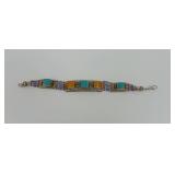 Howlite and Amber Colored Bead Tibetan Silver Link Bracelet