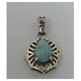 Sterling Silver Pendant with Pear-Shaped Chalcedony Gemstone