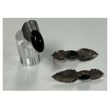 Sterling Silver and Black Onyx Ring and Earrings...Ring Size 7