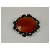 German Sterling Silver Filigree Brooch with Carnelian Stone