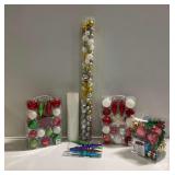 Decorative Holiday Ornaments and Ribbons Lot