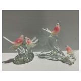 (2) Vintage Blown Glass Bird Figurine Sculptures