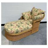 Wicker Chaise Lounge with Floral Cushions