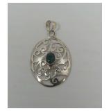 925 Sterling Silver Green Corundum Pendant