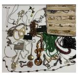 Costume Jewelry Necklaces, Brooches, and Roll-up Case