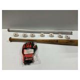 Louisville Slugger Baseball Bat, Chicago Skate Wheels, Metal Case, and Protective Gloves
