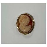 14K Gold Carved Shell Cameo Brooch