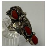 Sterling Silver and Coral Cluster Cocktail Ring, Size 8