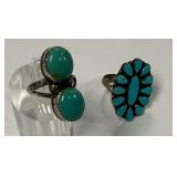 (2) Sterling Silver Turquoise Rings...Sizes 6.25 and 9