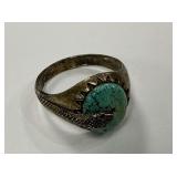 Sterling Silver Turquoise Snake Ring, Size 13.5