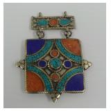 Tibetan Silver Multi-Stone Inlay Pendant