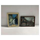 Framed Print With Landscape Imagery and Advertising Thermometer