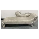 Stitch Chaise Lounge in Silver Color... needs reupholstering or cleaning/has significant stains... some frame damage/see photos