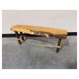 Live Edge Wooden Bench with Rope Accent