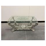 Ornate Silver Painted Coffee Table with Etched Glass Top...base damage