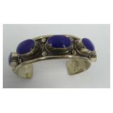 Tibetan Silver Cuff Bracelet with Lapis Stones