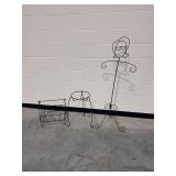 Wrought Iron Female Figure, Planter Stand, and Magazine Rack
