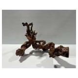 Carved Wooden Burl Root Sculpture with Embedded Stone
