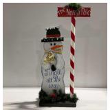 Wooden Snowman and North Pole Sign Holiday Decor