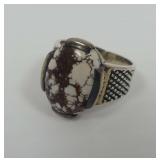 Ring Size 8 with Oval White and Brown Stone