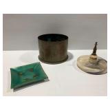 Brass Shell Casing, Enameled Tray, and Marble Ash Receiver