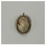 12K Gold Filled Cameo Brooch Pendant with Diamond