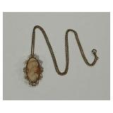 14K Gold Filled Cameo Filigree Pendant Necklace