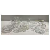 Vintage Clear Glass Assortment and Transferware Bone Dishes