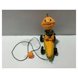 Folk Art Pumpkin Boy in Corn Car Pull Toy