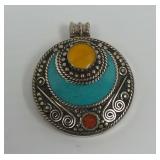 Tibetan Silver Pendant with Howlite and Multi-Stone Inlay