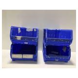 (4) Blue Plastic AkroBins Storage Bins
