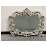 Ornate Carved Wooden Wall Mirror with Silver Finish...damaged